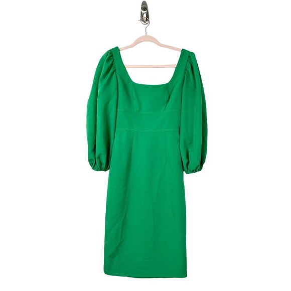 NWT Mac Duggal Square Neck Balloon Sleeve Mini Dress Green 2 Emerald #7974 - Picture 2 of 6
